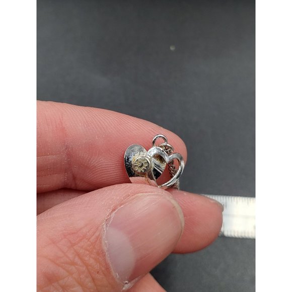 16 Inch Sterling Silver Double Heart Clear Quartz Gem Pendant Necklace - Picture 4 of 7